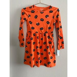 Cat‎ & Jack Girls Orange Halloween Cat  Long Sleeve Dress L (10/12) orange black